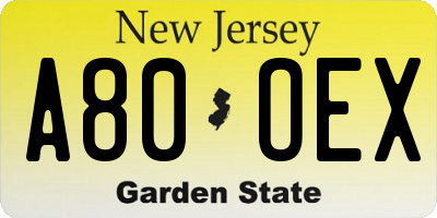 NJ license plate A80OEX