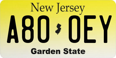 NJ license plate A80OEY