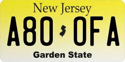 NJ license plate A80OFA