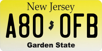 NJ license plate A80OFB