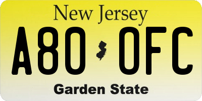 NJ license plate A80OFC