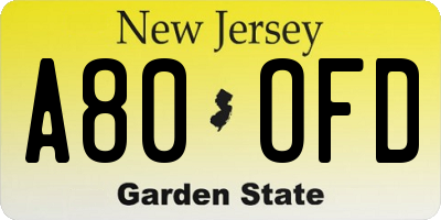 NJ license plate A80OFD