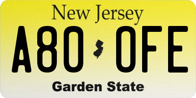 NJ license plate A80OFE