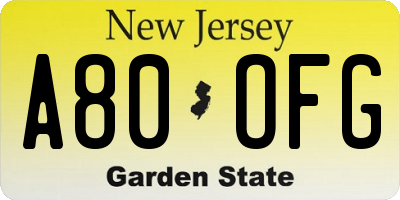 NJ license plate A80OFG