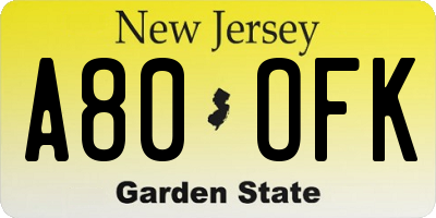 NJ license plate A80OFK