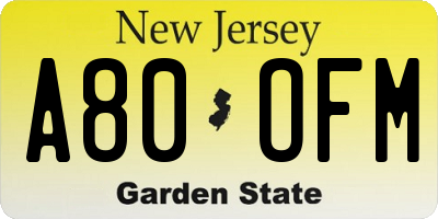 NJ license plate A80OFM