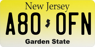 NJ license plate A80OFN