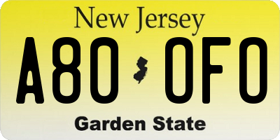 NJ license plate A80OFO