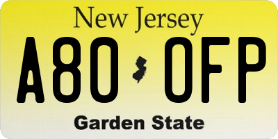 NJ license plate A80OFP