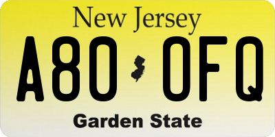 NJ license plate A80OFQ