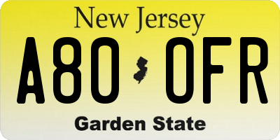 NJ license plate A80OFR