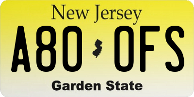 NJ license plate A80OFS