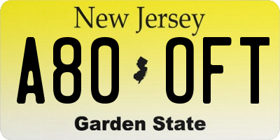 NJ license plate A80OFT