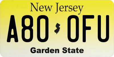 NJ license plate A80OFU