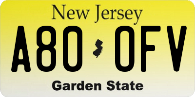 NJ license plate A80OFV