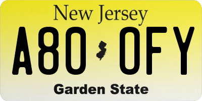 NJ license plate A80OFY