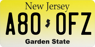 NJ license plate A80OFZ