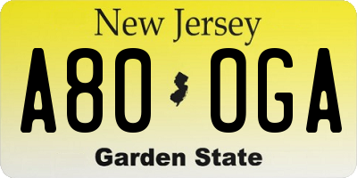NJ license plate A80OGA