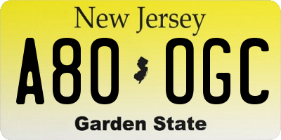 NJ license plate A80OGC