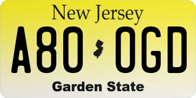 NJ license plate A80OGD