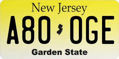 NJ license plate A80OGE
