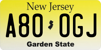 NJ license plate A80OGJ