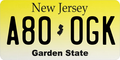 NJ license plate A80OGK