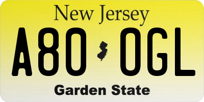 NJ license plate A80OGL