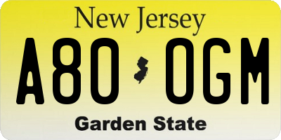 NJ license plate A80OGM