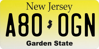NJ license plate A80OGN