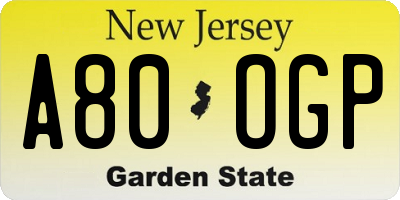 NJ license plate A80OGP