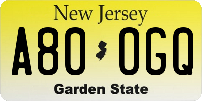 NJ license plate A80OGQ