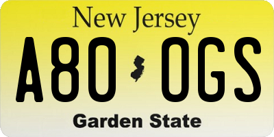 NJ license plate A80OGS