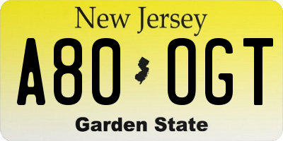 NJ license plate A80OGT