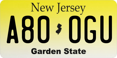 NJ license plate A80OGU