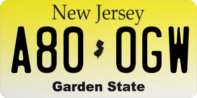 NJ license plate A80OGW