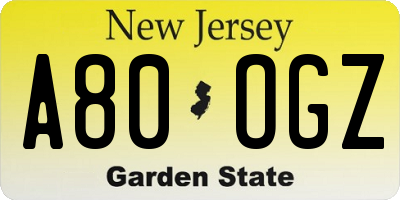 NJ license plate A80OGZ