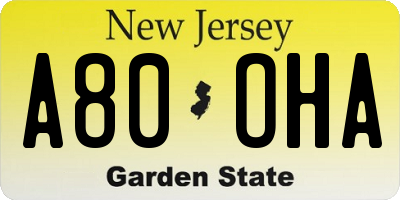 NJ license plate A80OHA