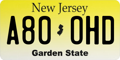 NJ license plate A80OHD