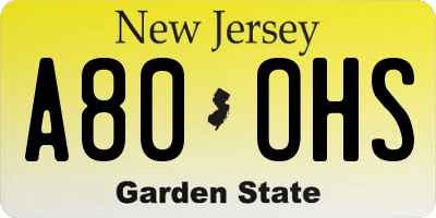 NJ license plate A80OHS