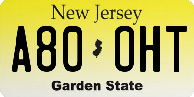 NJ license plate A80OHT