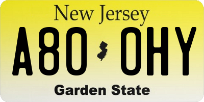 NJ license plate A80OHY