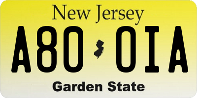 NJ license plate A80OIA