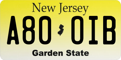 NJ license plate A80OIB