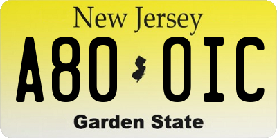 NJ license plate A80OIC