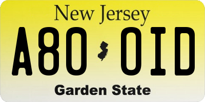 NJ license plate A80OID