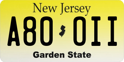 NJ license plate A80OII
