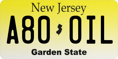 NJ license plate A80OIL