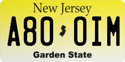 NJ license plate A80OIM