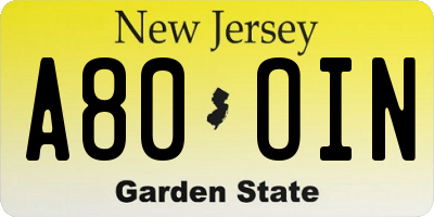 NJ license plate A80OIN